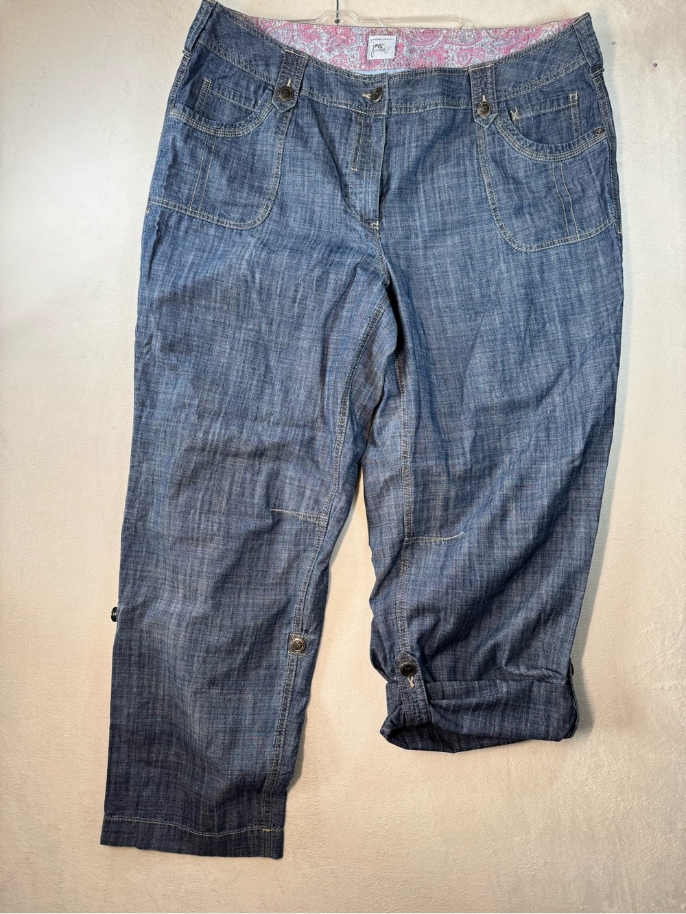 Just My Size Denim Chambray Cropped Straight-Leg Jeans in Medium Blue